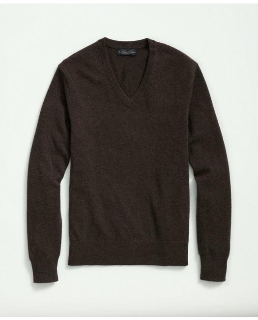 Brooks Brothers 3-ply Cashmere V-neck Sweater | Dark Brown | Size Xl