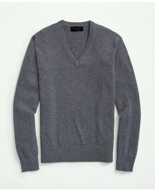 Brooks Brothers 3-ply Cashmere V-neck Sweater | Grey | Size Small