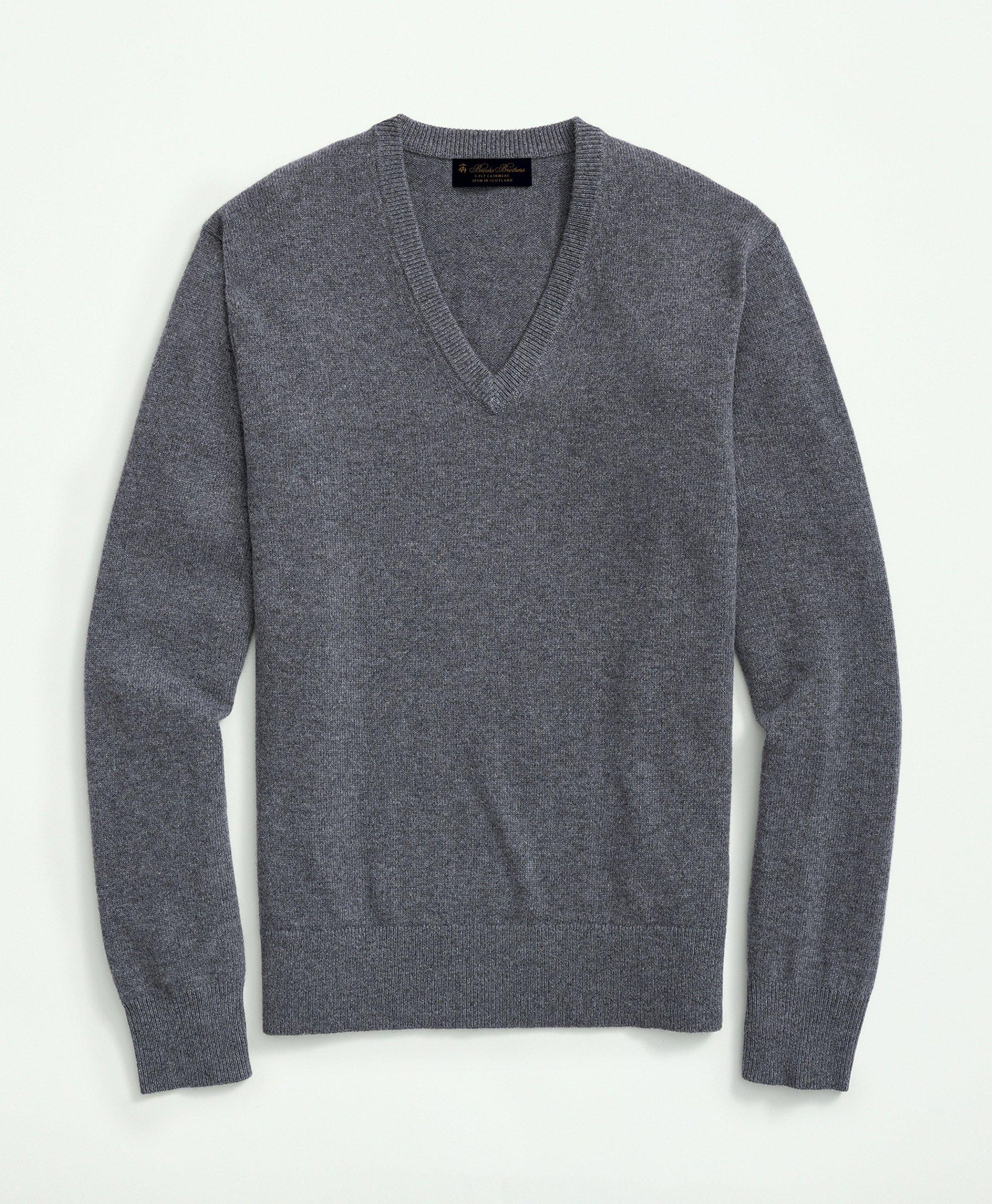 Brooks Brothers 3-ply Cashmere V-neck Sweater In Grey