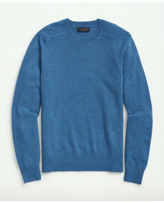 Brooks Brothers 3-ply Cashmere Crewneck Saddle Shoulder Sweater | Blue Heather | Size Medium