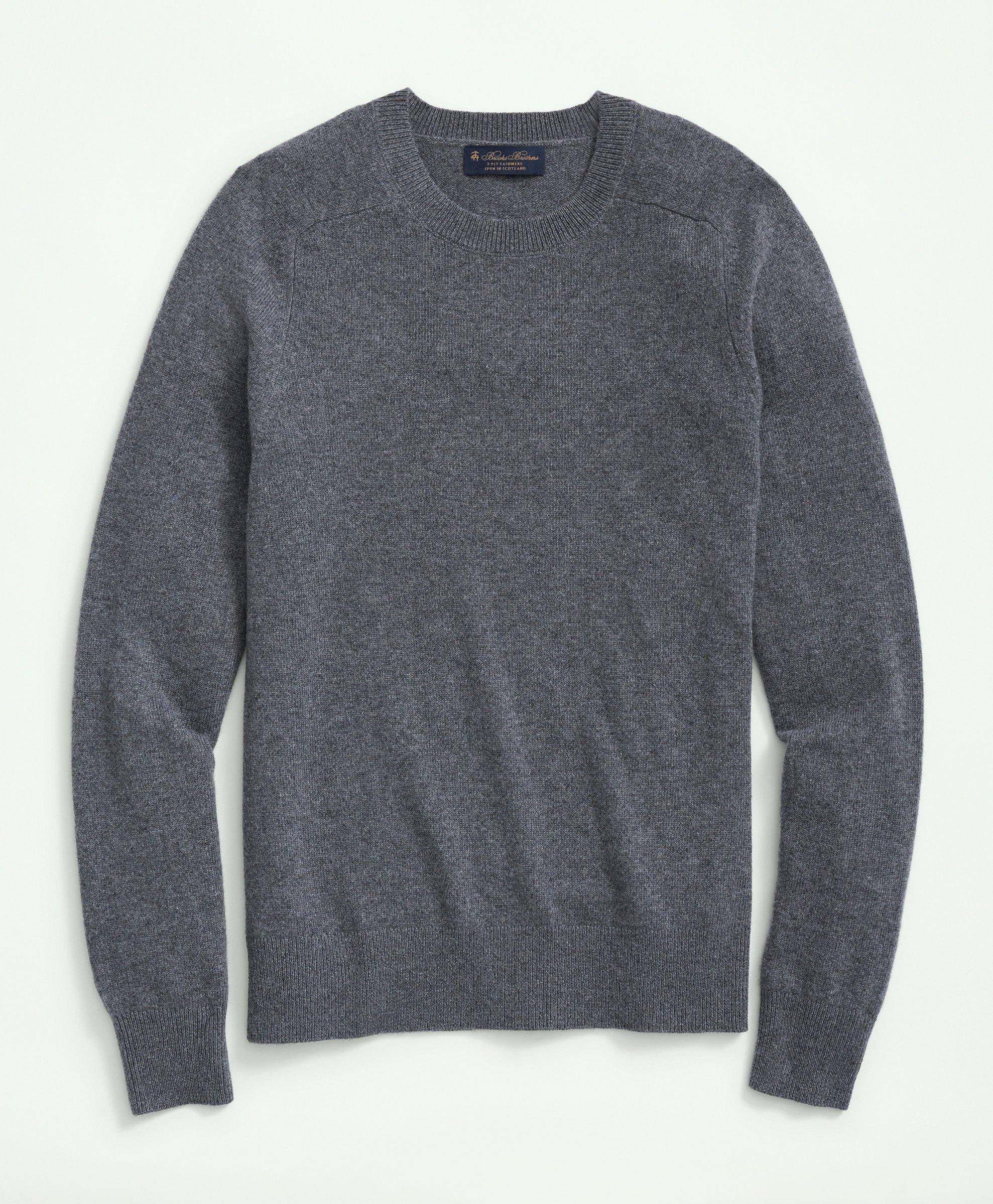 Brooks Brothers 3-ply Cashmere Crewneck Saddle Shoulder Sweater | Grey | Size Xl