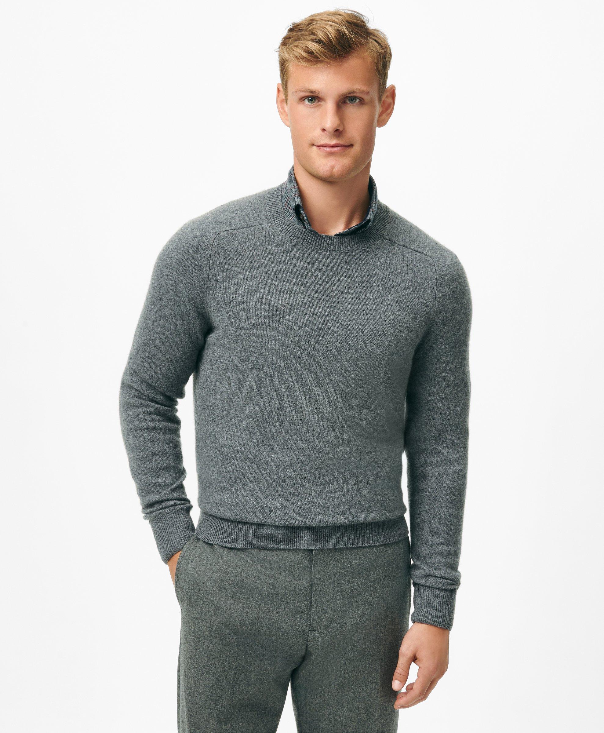 Brooks Brothers 3-ply Cashmere Crewneck Saddle Shoulder Sweater In Grey