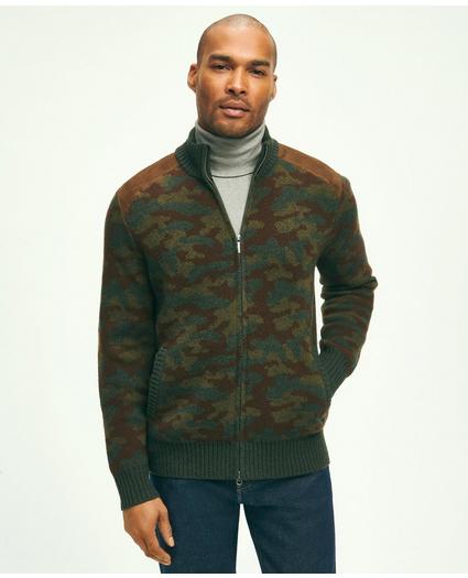 Merino Wool Stand Collar Camouflage Zip Cardigan Sweater