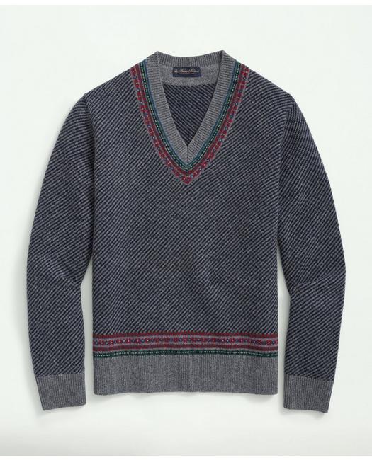 Brooks Brothers Lambswool Jacquard Tennis Sweater | Grey | Size Xl