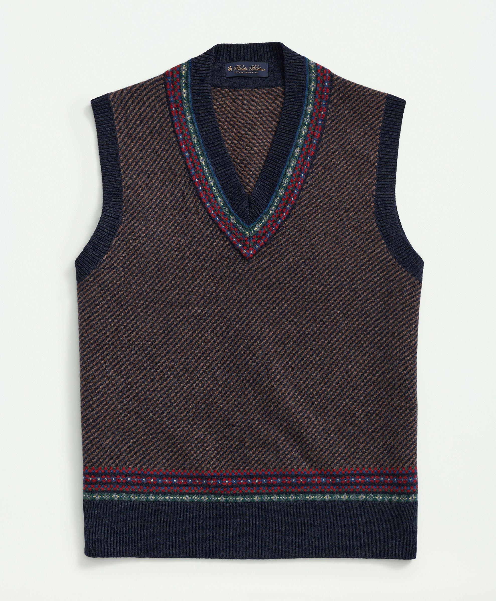 Brooks Brothers Lambswool Jacquard Tennis Sweater Vest | Navy | Size Xl