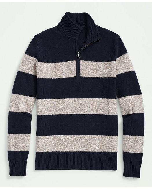 Shop Brooks Brothers Merino Wool Striped Half-zip Sweater | Navy | Size Medium