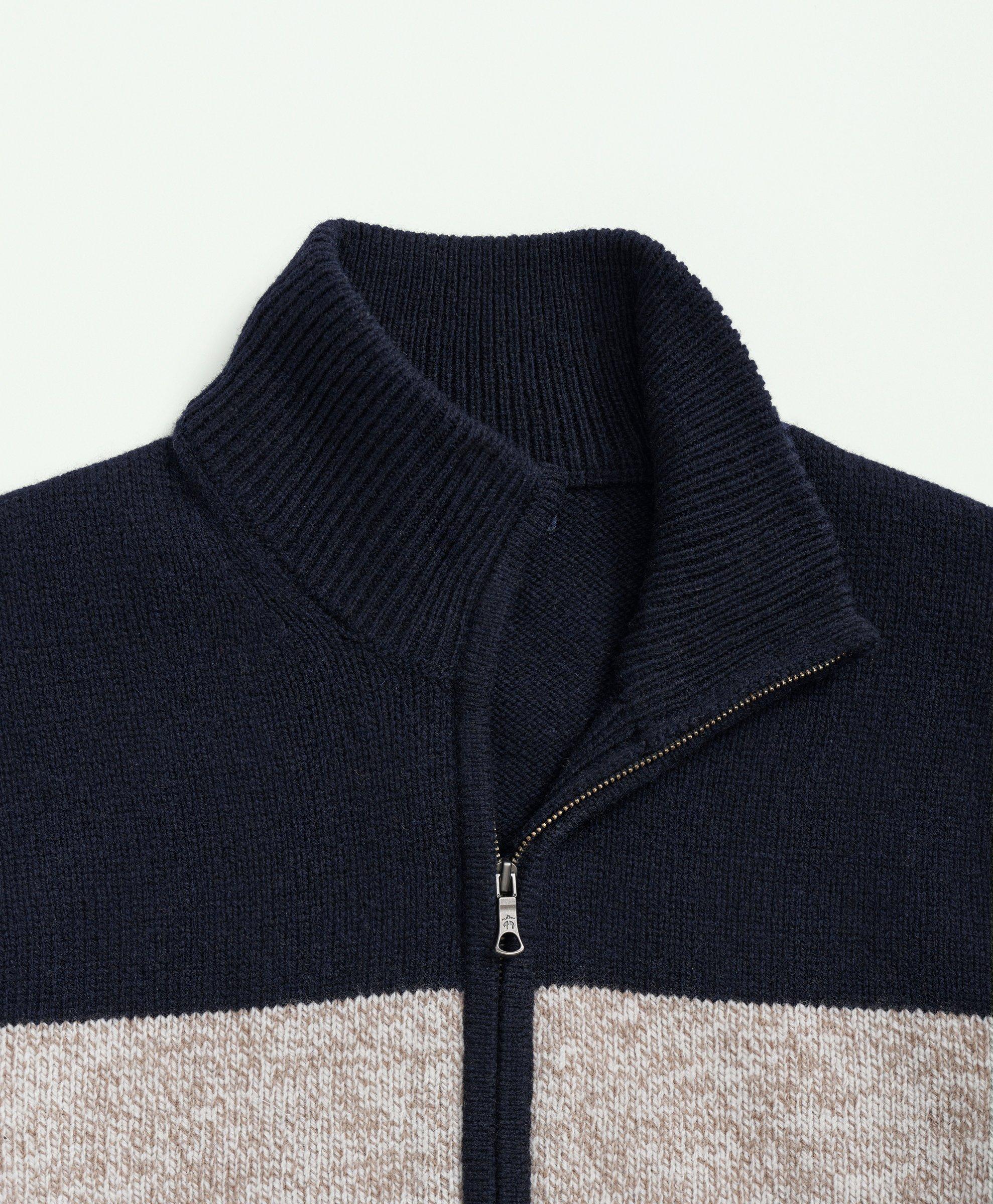 Merino Wool Striped Half-Zip Sweater