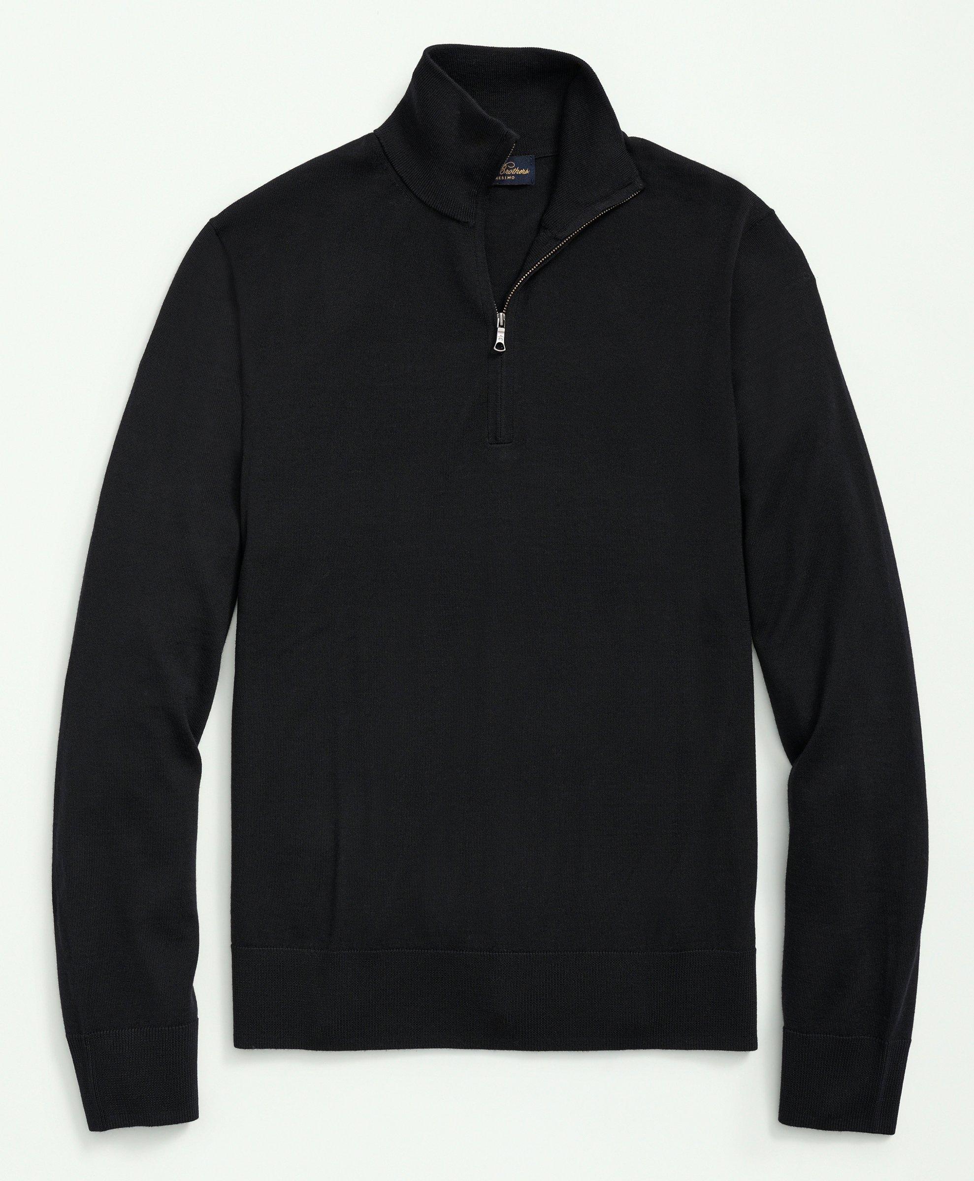 Shop Brooks Brothers Fine Merino Wool Half-zip Sweater | Black | Size Small