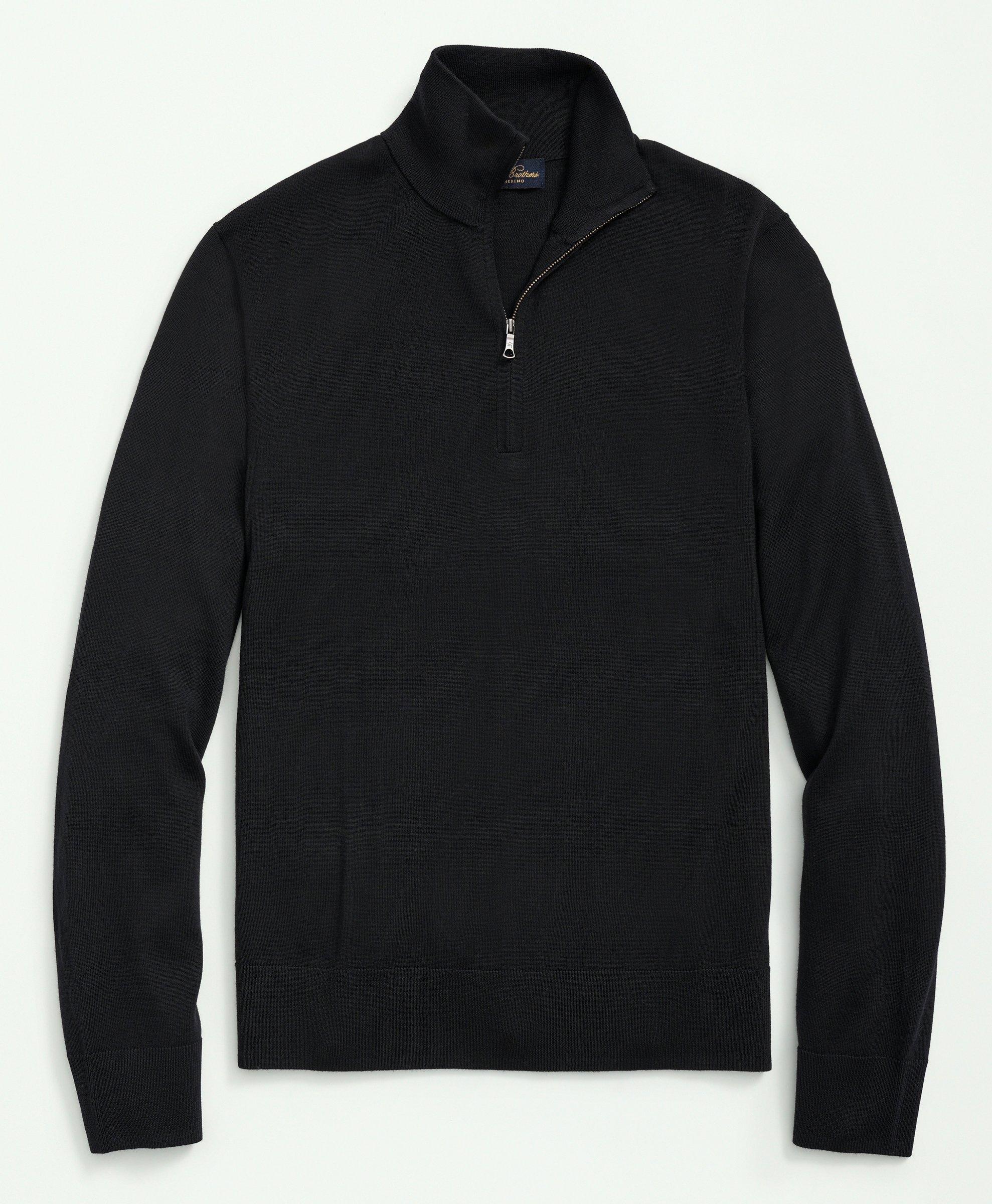 Brooks Brothers Fine Merino Wool Half-zip Sweater In Black