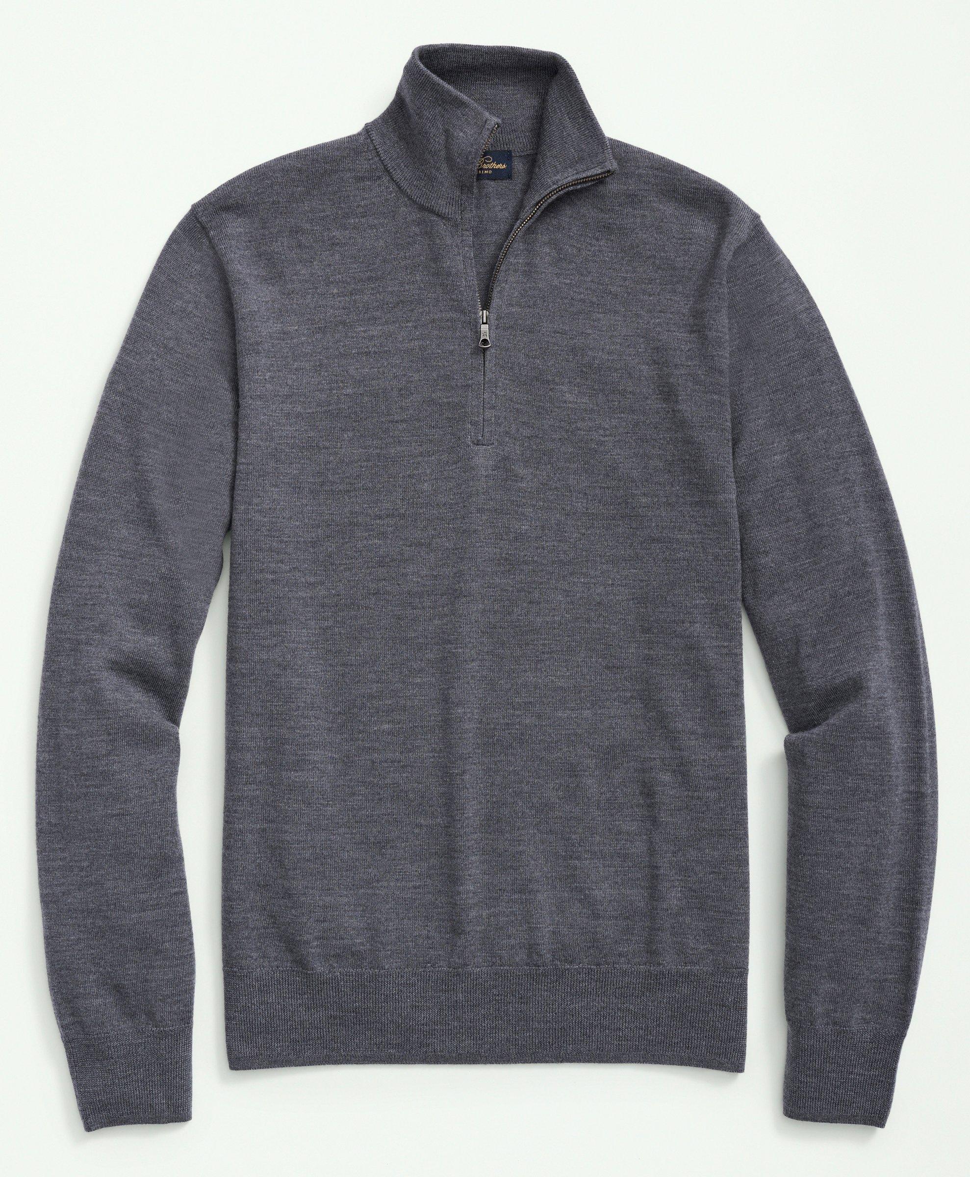 Brooks Brothers Fine Merino Wool Half-zip Sweater | Grey Heather | Size Medium
