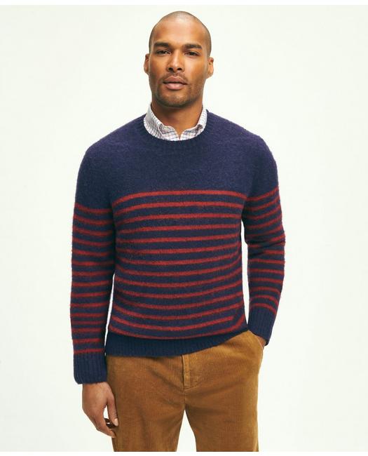 BROOKS BROTHERS BRUSHED WOOL MARINER STRIPE SWEATER | NAVY | SIZE 2XL