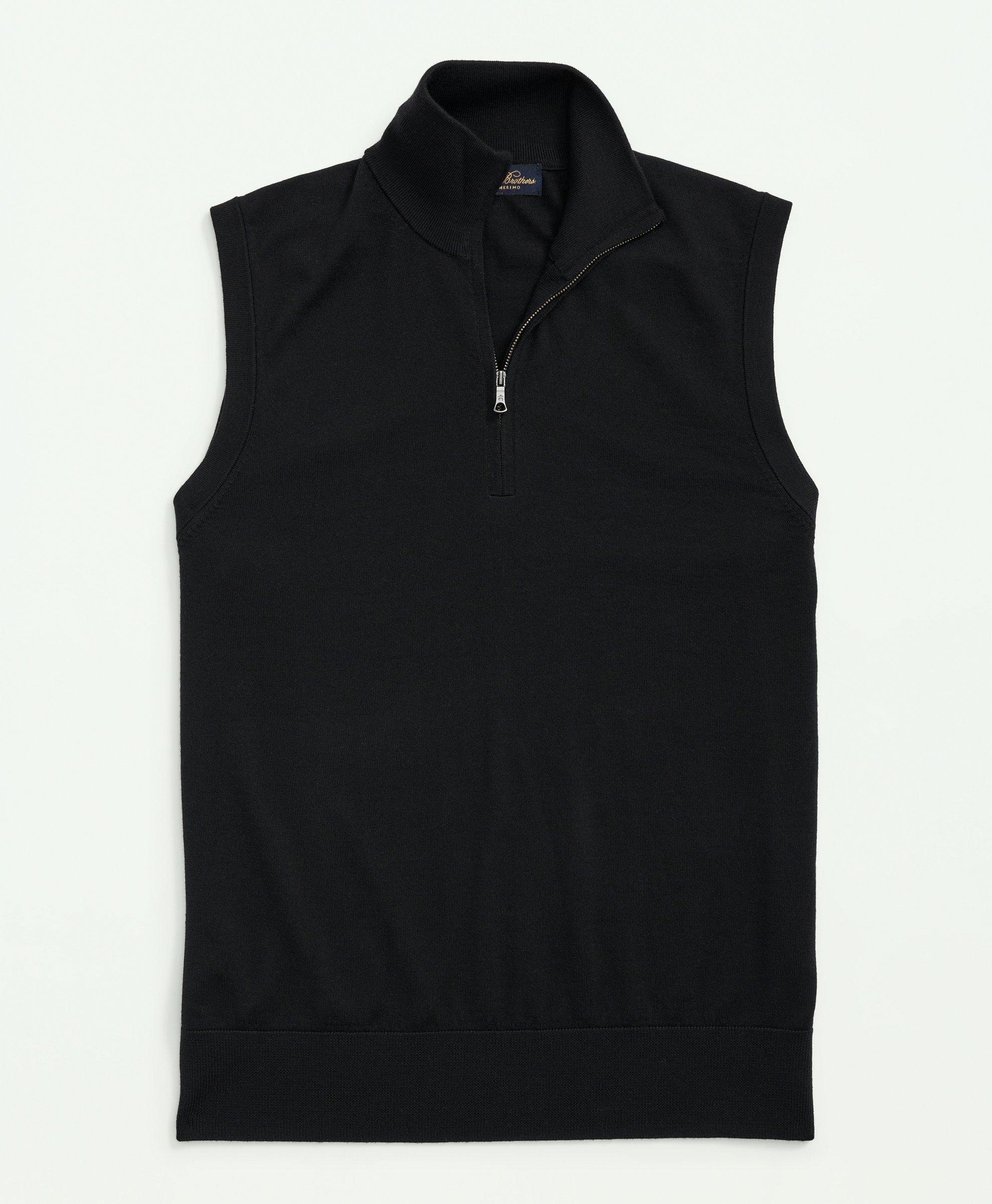 Brooks Brothers Fine Merino Wool Half-zip Sweater Vest | Black | Size Xl