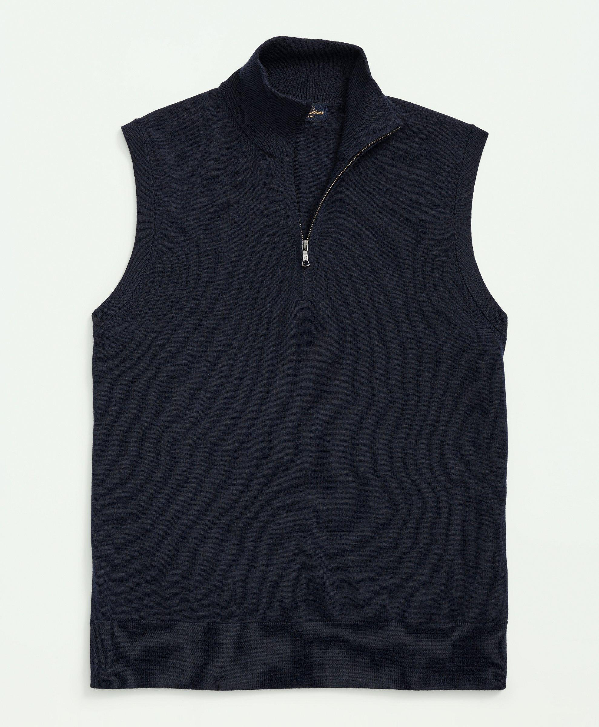 Brooks Brothers Fine Merino Wool Half-zip Sweater Vest | Navy | Size Small