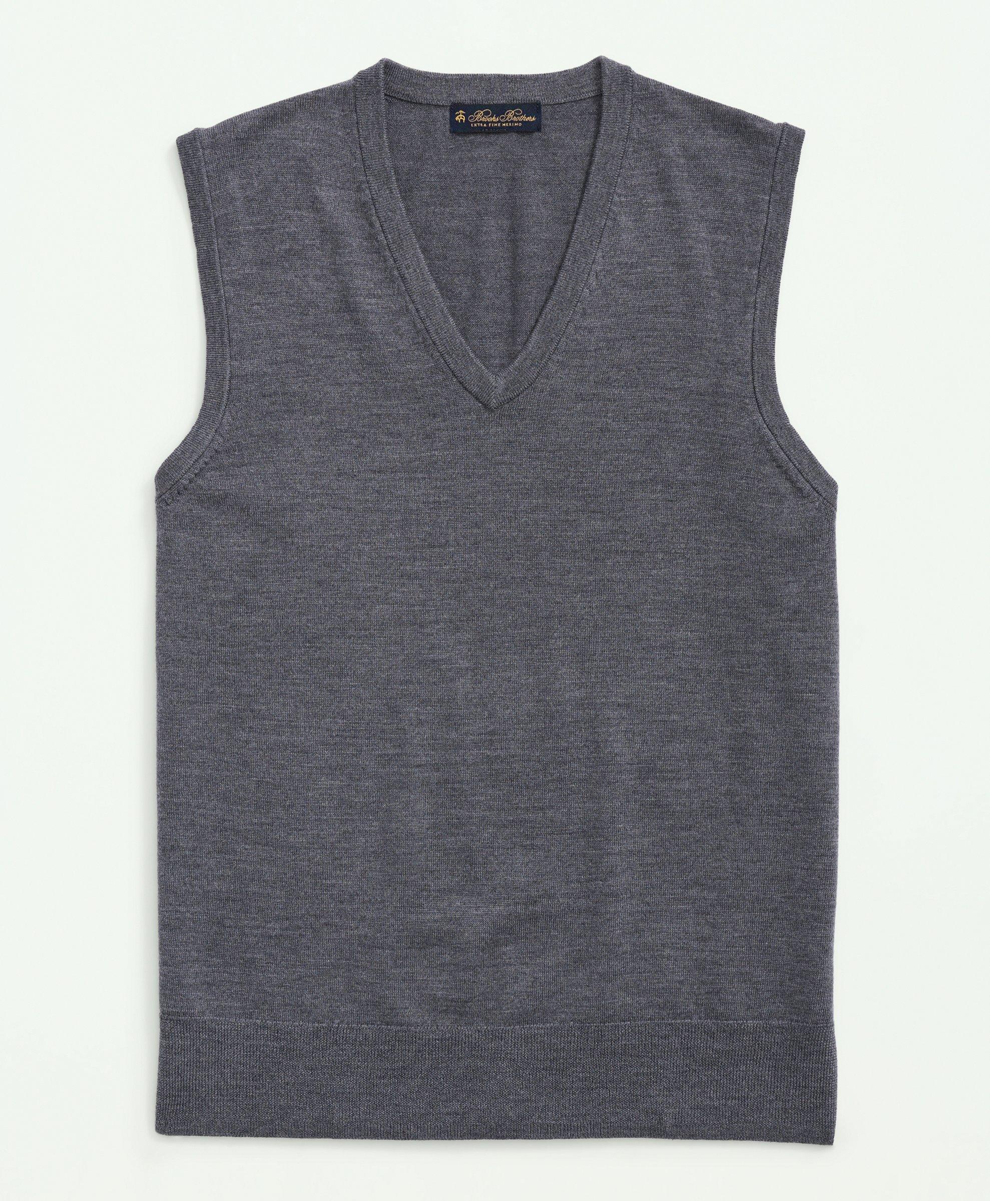 Brooks Brothers Fine Merino Wool Sweater Vest In Grey Heather