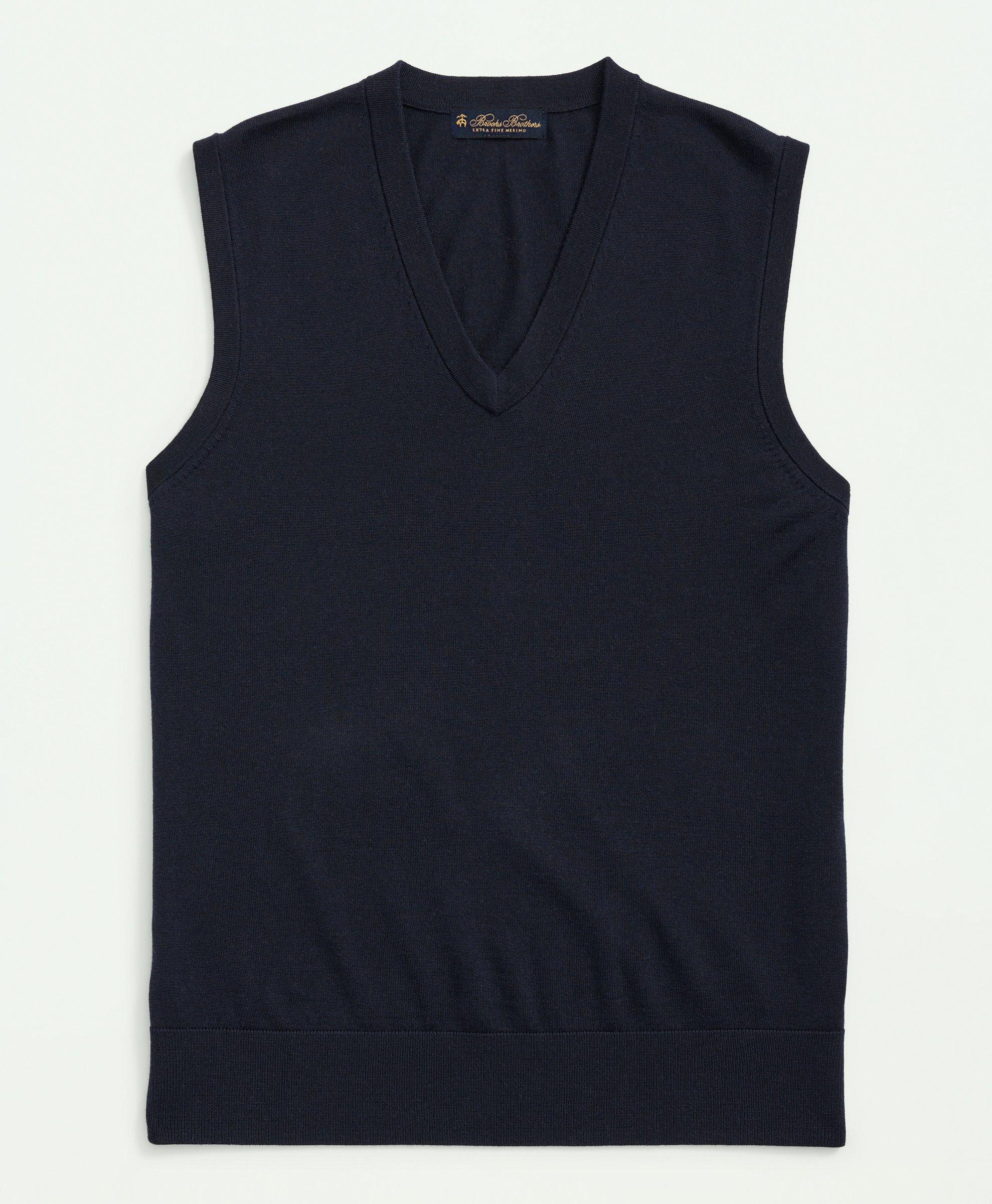 Brooks Brothers Fine Merino Wool Sweater Vest In Navy