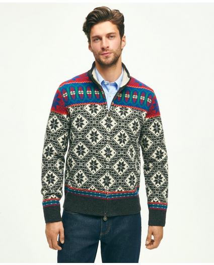 Lambswool Nordic Jacquard Zip Cardigan Sweater