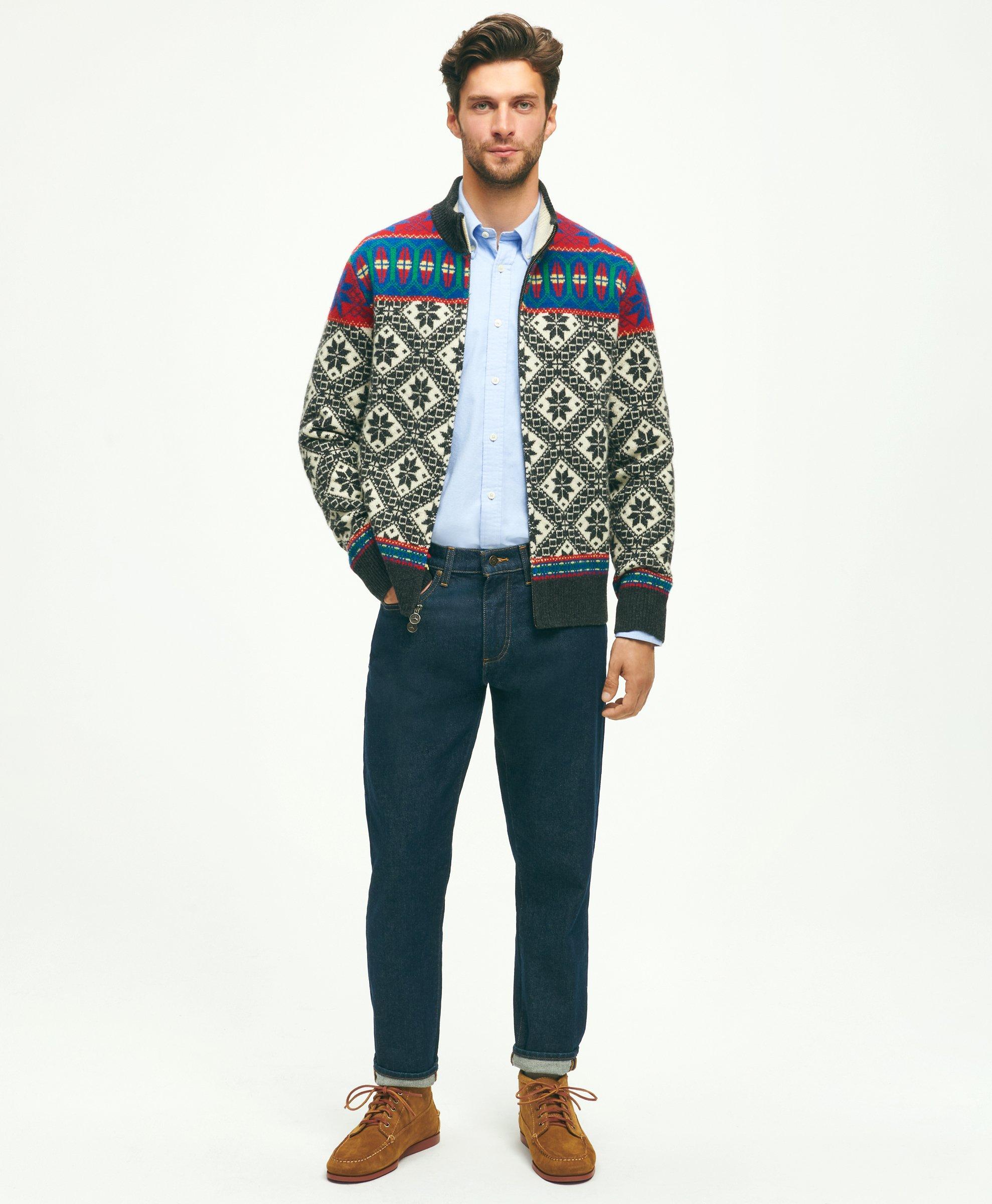 Lambswool Nordic Jacquard Zip Cardigan Sweater