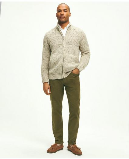 Merino Donegal Wool Cable Knit Zip Cardigan Sweater