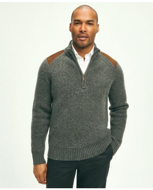 Shop Brooks Brothers Lambswool Ribbed Half-zip Military Sweater | Grey | Size Medium