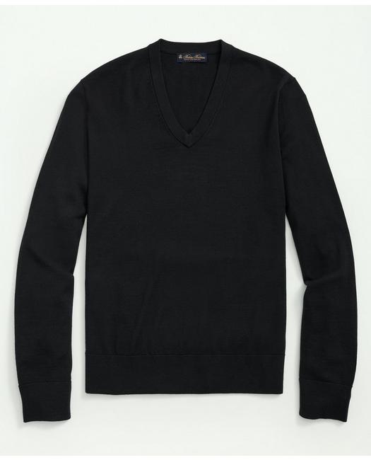 Brooks Brothers Fine Merino Wool V-neck Sweater | Black | Size Xs