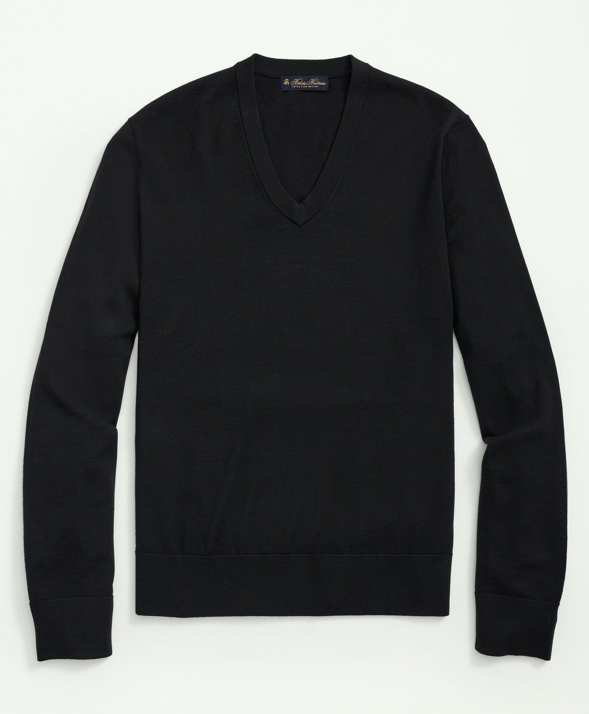 Brooks Brothers Fine Merino Wool V-neck Sweater | Black | Size Xl