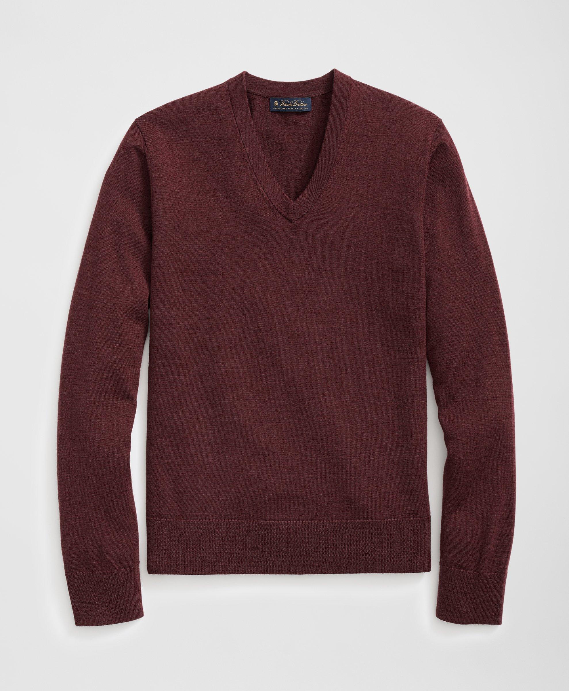 Brooks Brothers Fine Merino Wool V-neck Sweater In Burgundy