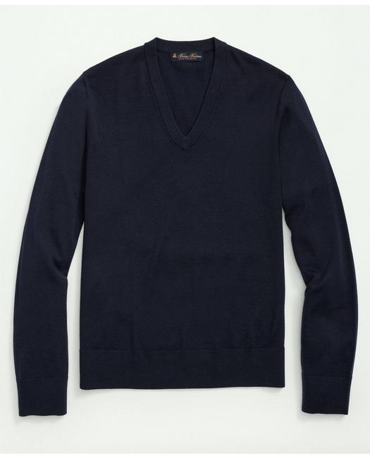 Brooks Brothers Fine Merino Wool V-neck Sweater | Navy | Size Xs