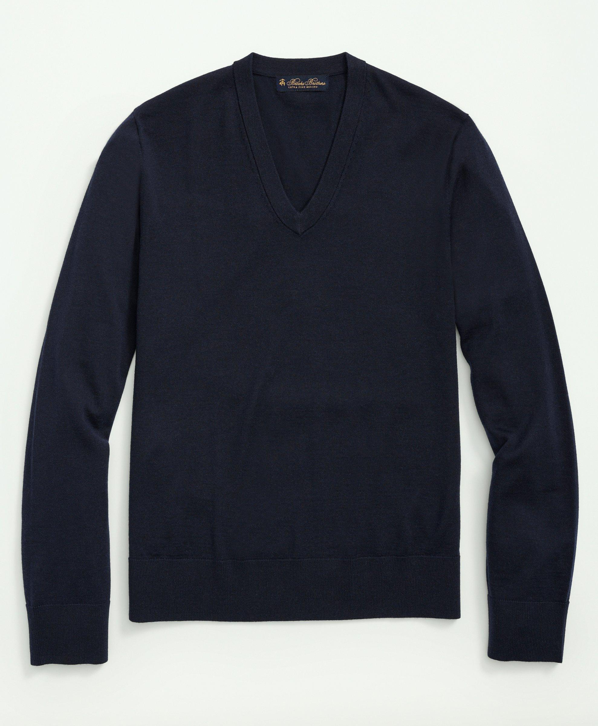 Brooks Brothers Fine Merino Wool V-neck Sweater | Navy | Size Xl