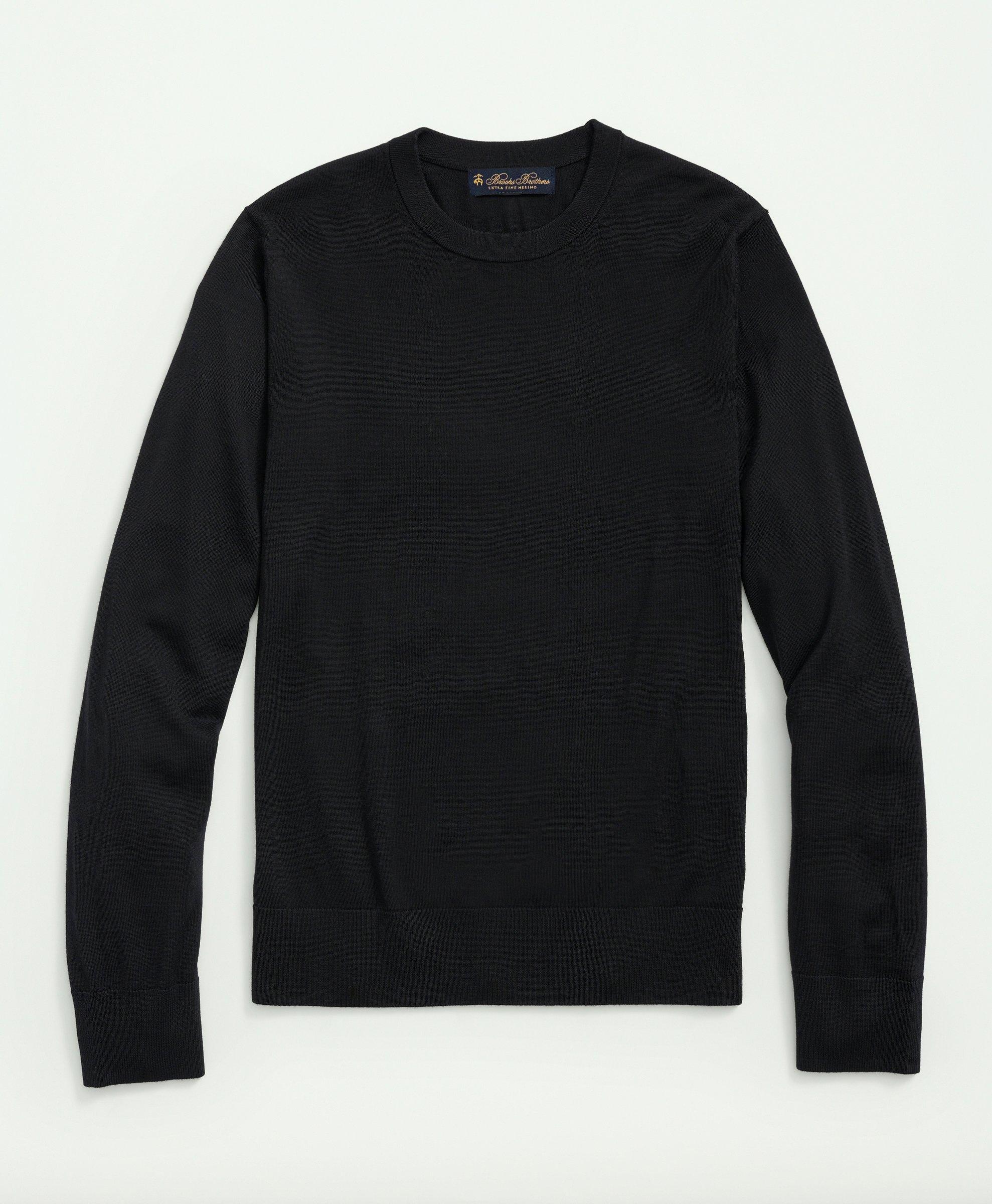 Brooks Brothers Fine Merino Wool Crewneck Sweater In Black