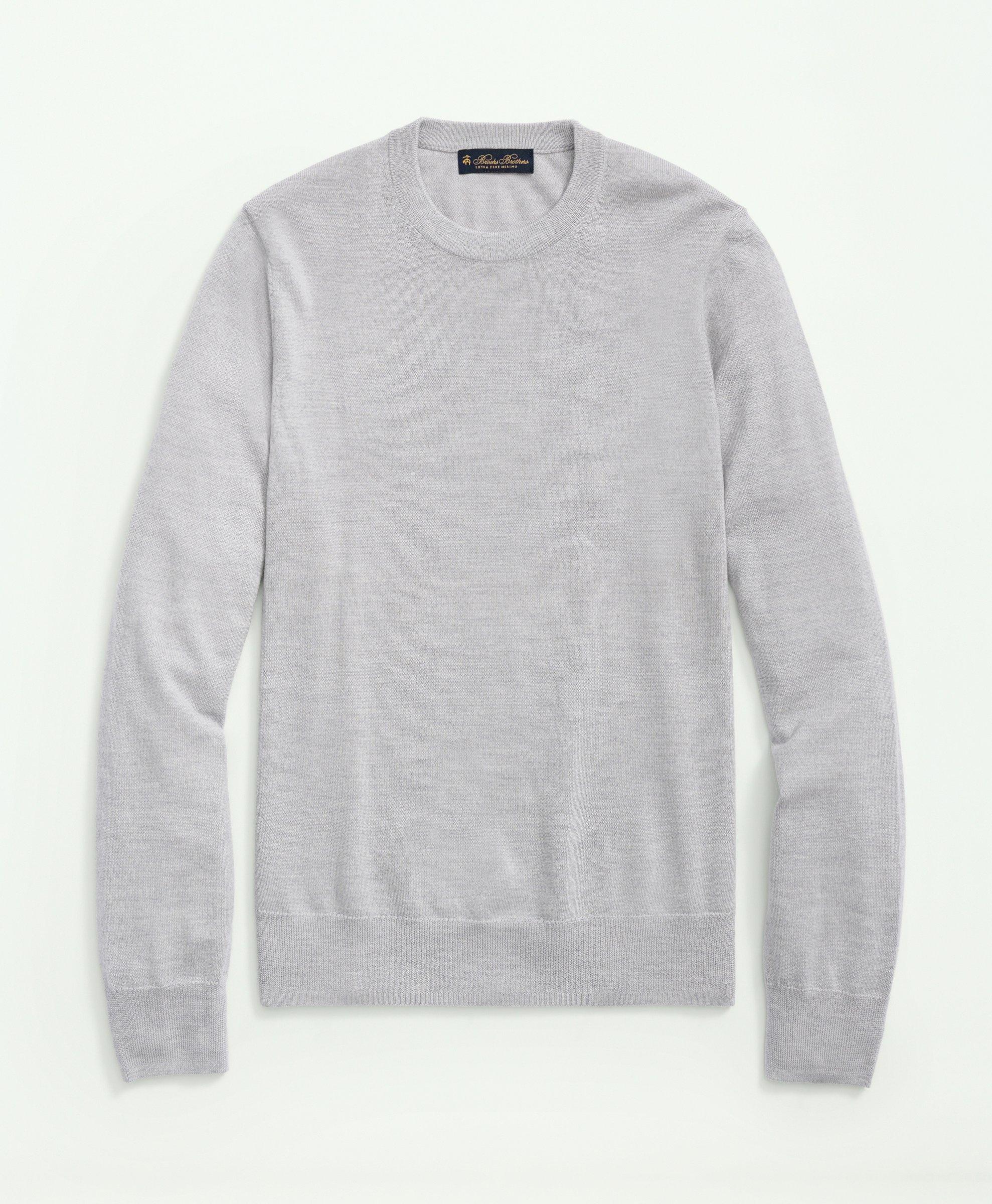 Brooks Brothers Fine Merino Wool Crewneck Sweater | Light Grey Heather | Size Large