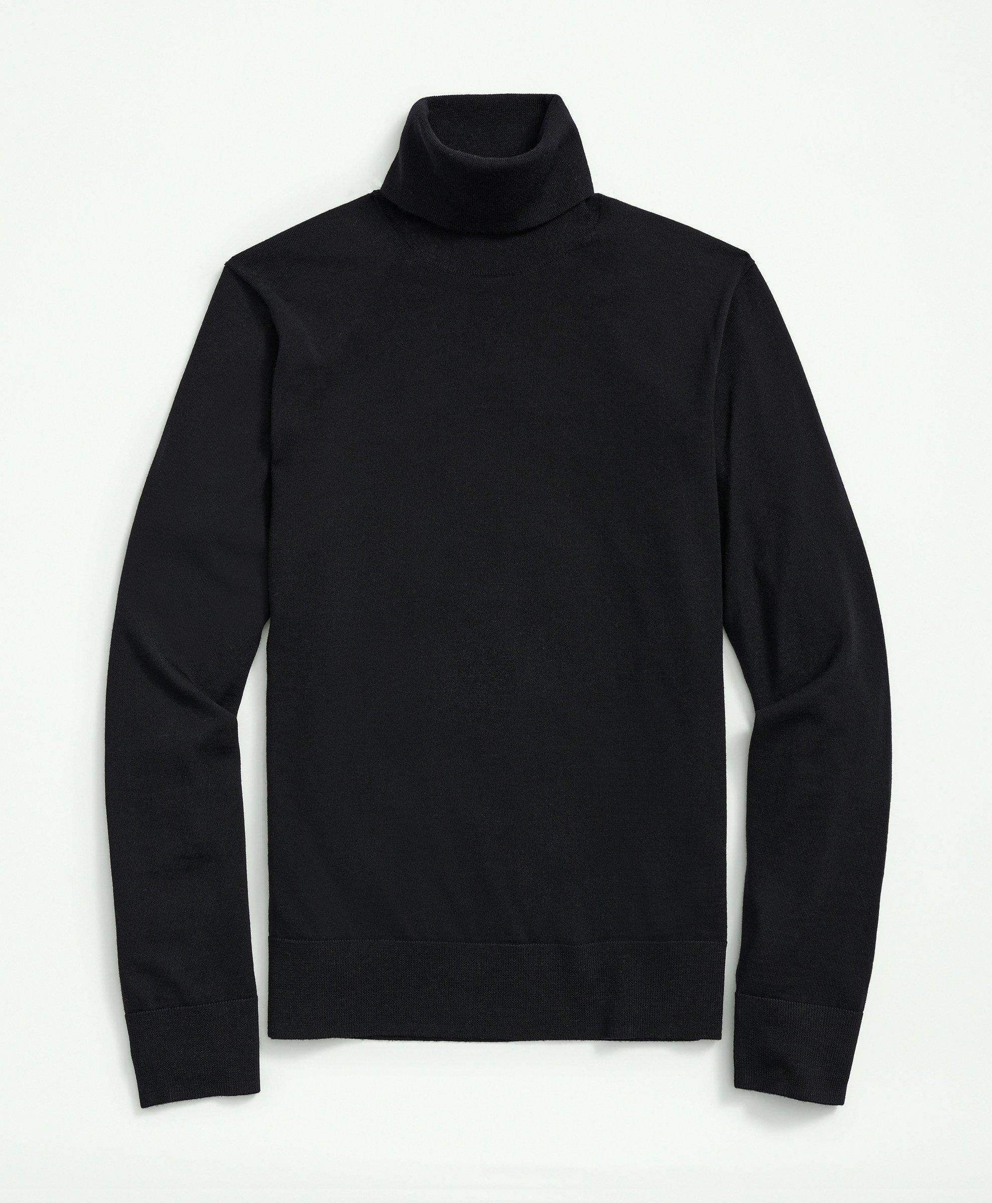 Brooks Brothers Fine Merino Wool Turtleneck Sweater In Black
