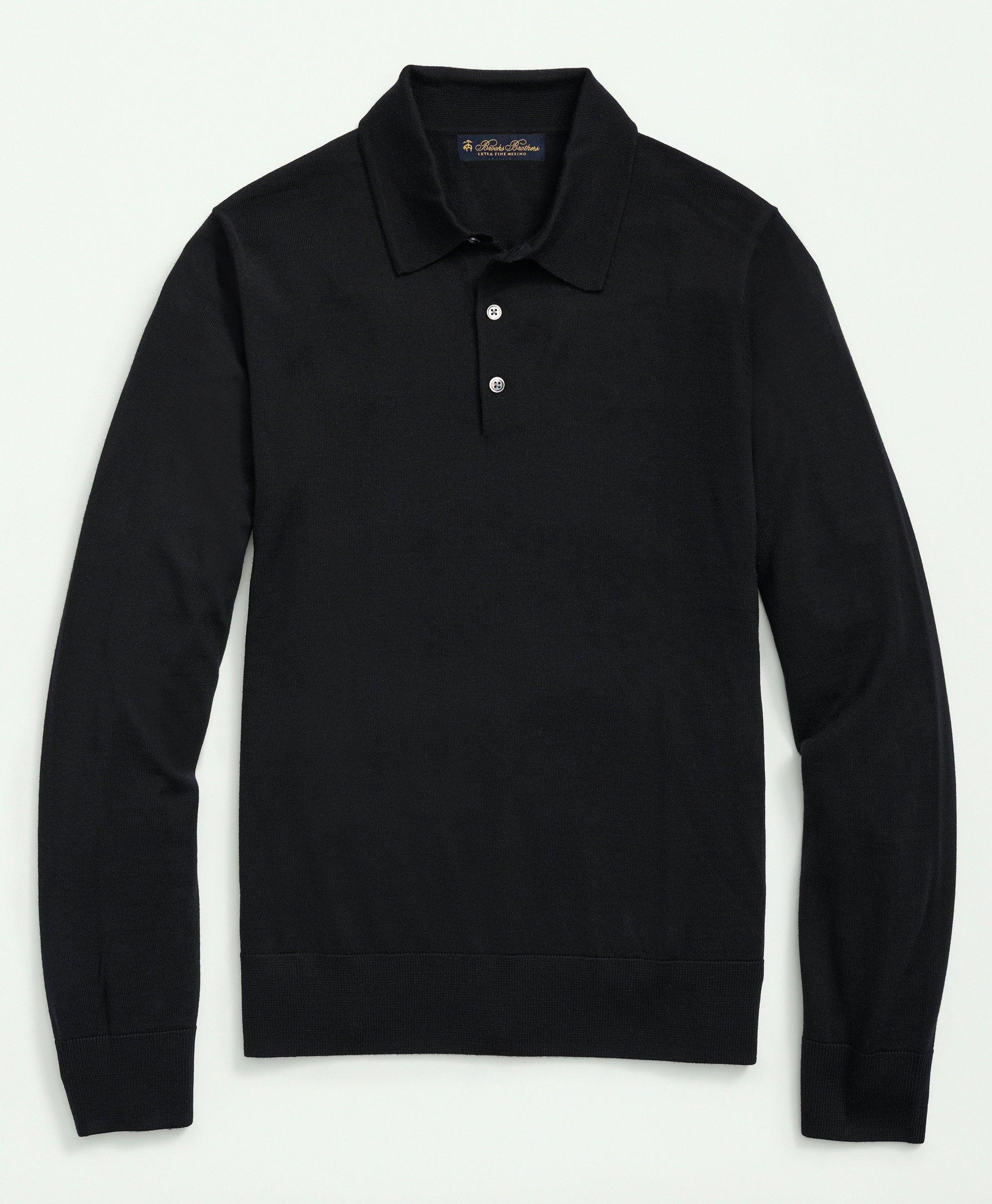 Brooks Brothers Fine Merino Wool Sweater Polo | Black | Size Small