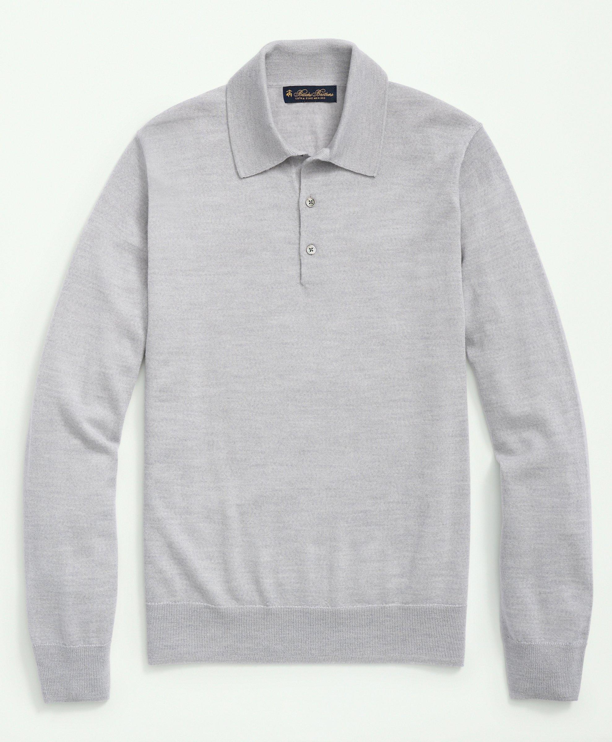 Brooks Brothers Fine Merino Wool Sweater Polo | Light Grey Heather | Size Xl