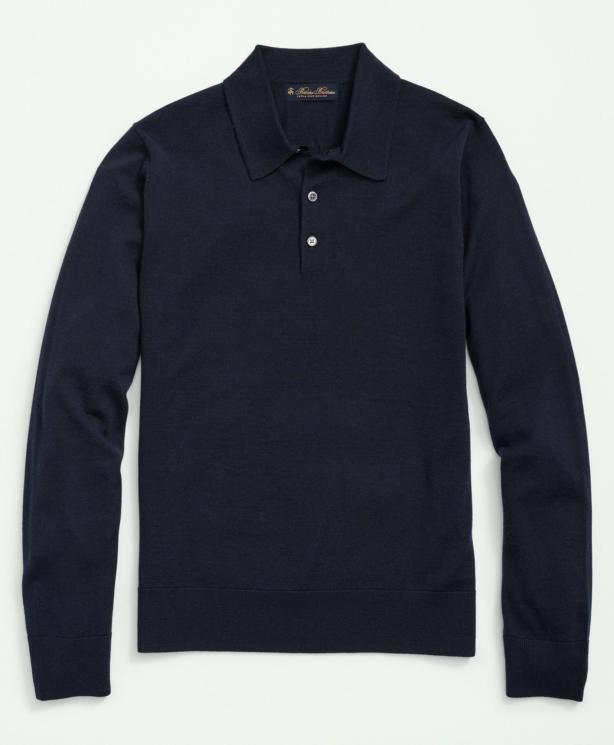 トップス BROOKS BROTHERS fine merino knit polo Brooks Brothers Fine Merino Wool Sweater Polo In Navy | ModeSens