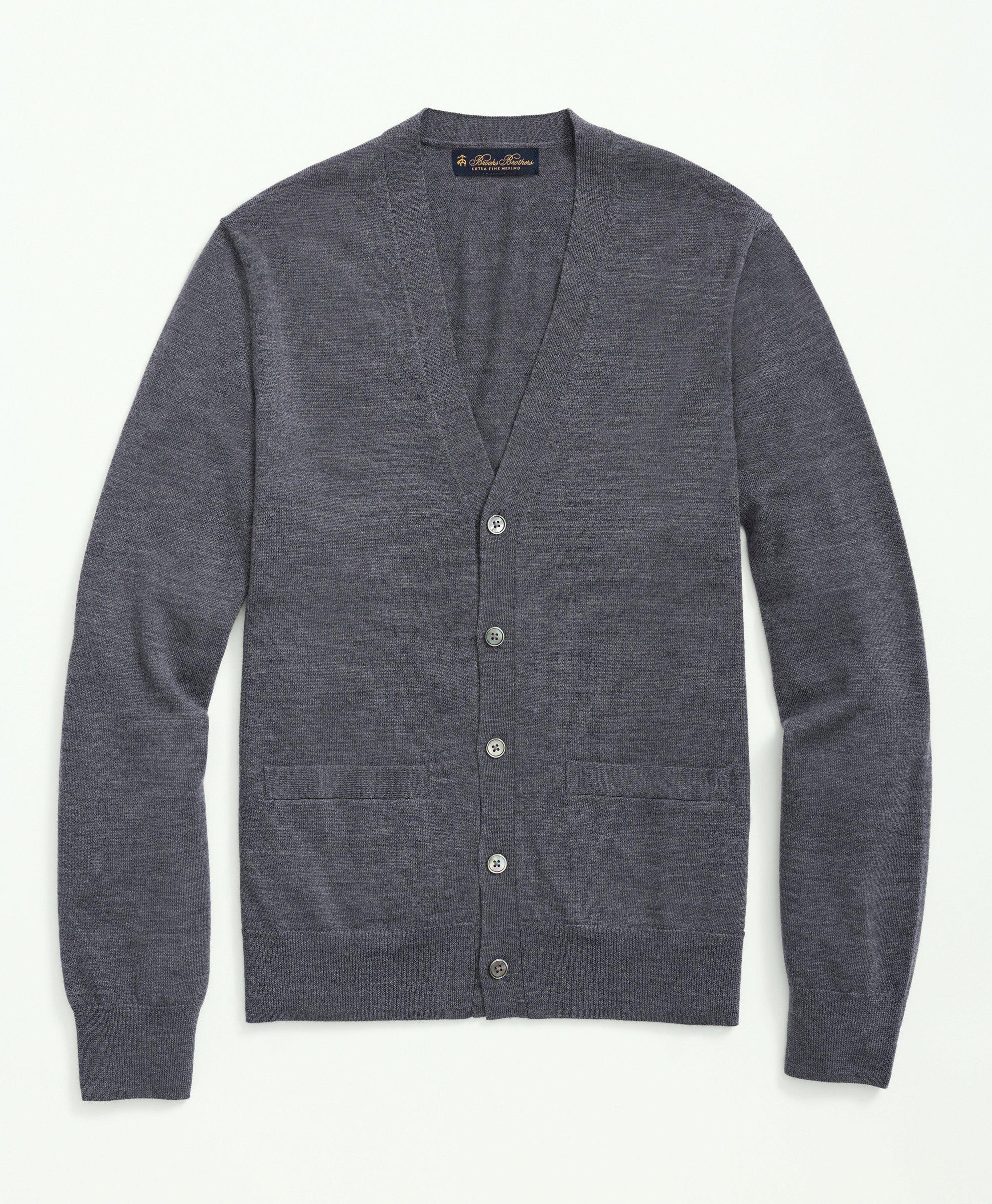 Brooks Brothers Fine Merino Wool Cardigan Sweater | Grey Heather | Size Xs