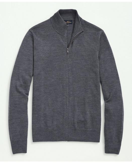 Brooks Brothers Fine Merino Wool Full Zip Sweater | Grey Heather | Size Xs