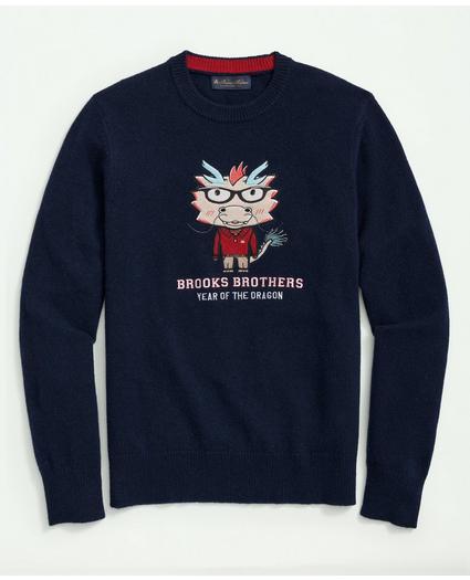 Men's Merino Wool Blend Crewneck Lunar New Year Dragon Embroidered Sweater
