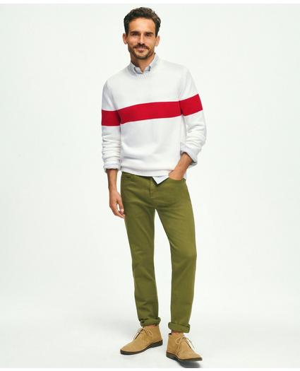 Vintage-Inspired Chest Stripe Crewneck Sweater in Supima Cotton