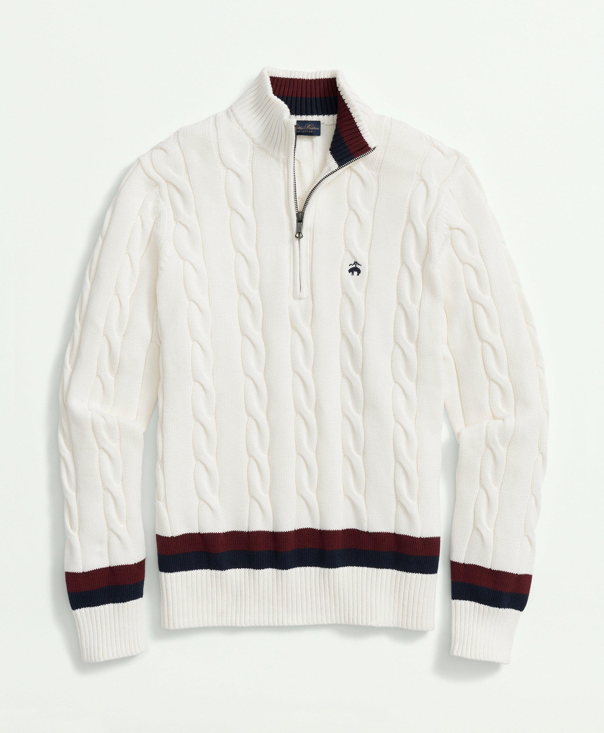 Brooks Brothers Cable Knit Tennis Half-zip Sweater In Supima Cotton | White | Size Large