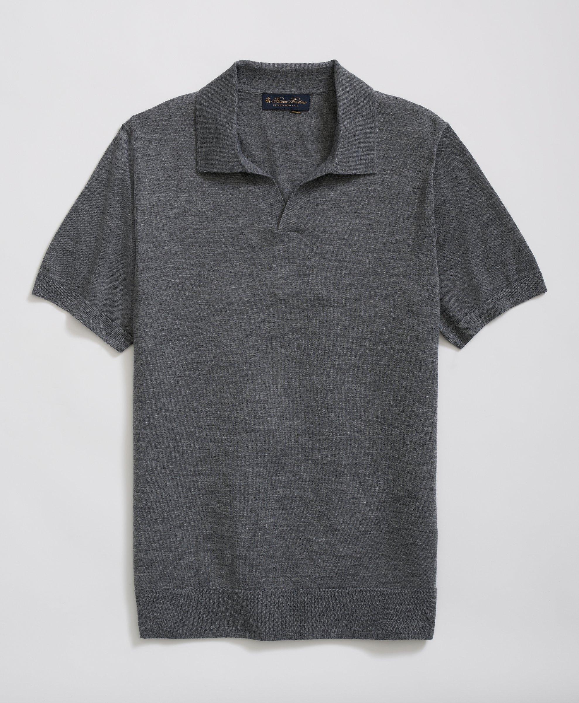 Brooks Brothers Lightweight Luxe All-season Sweater, Johnny Collar In Dark Grey