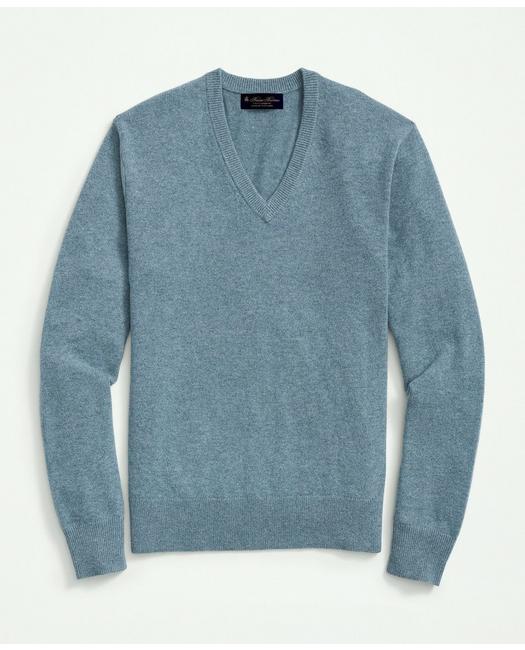 Brooks Brothers 3-ply Cashmere V-neck Sweater | Light Blue | Size Medium