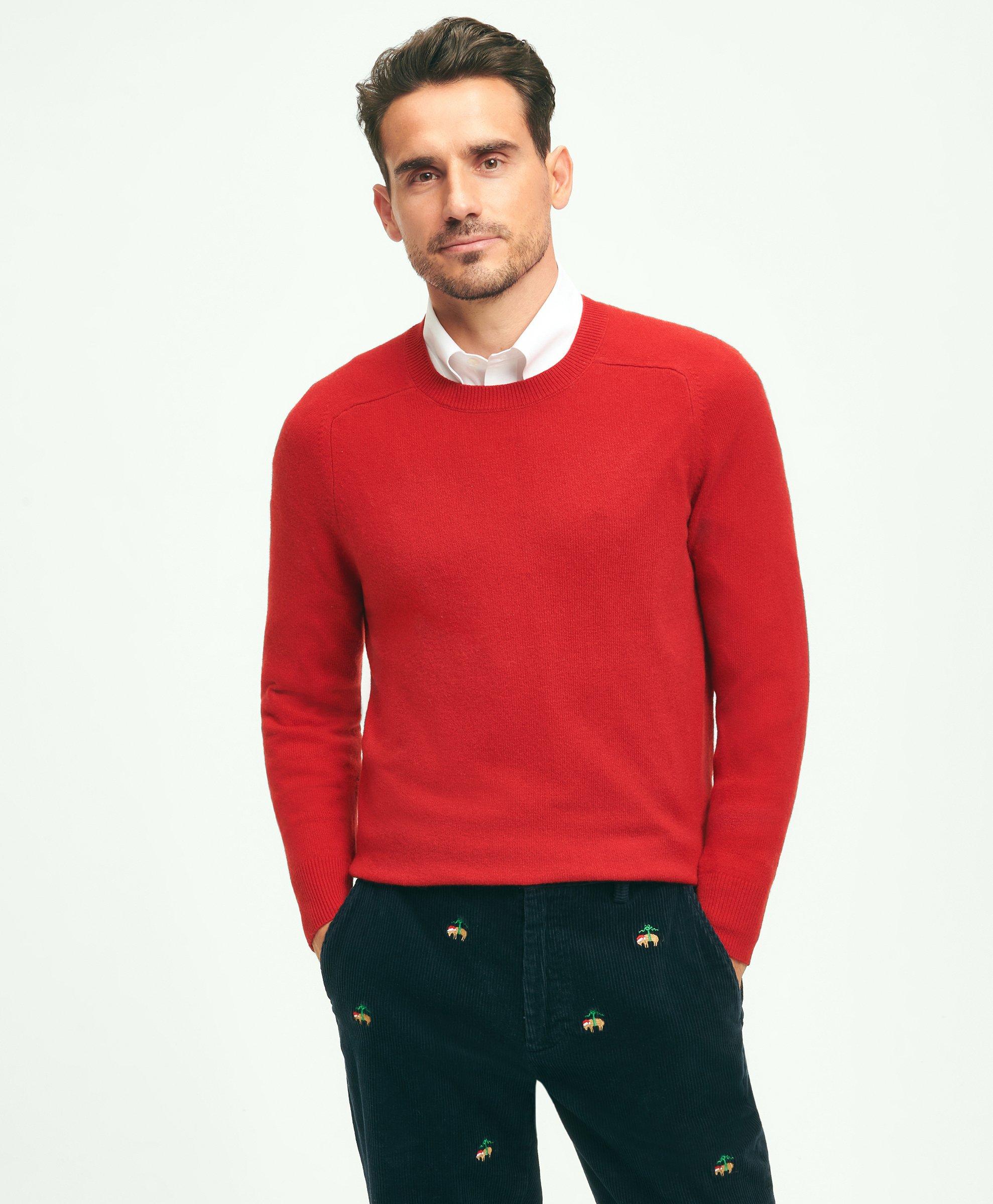 Brooks Brothers 3-ply Cashmere Crewneck Saddle Shoulder Sweater | Red | Size Large