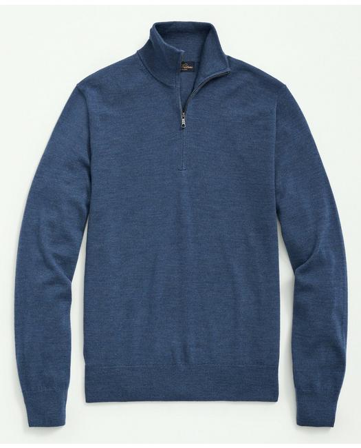 Brooks Brothers Fine Merino Wool Half-zip Sweater | Blue Heather | Size Xs