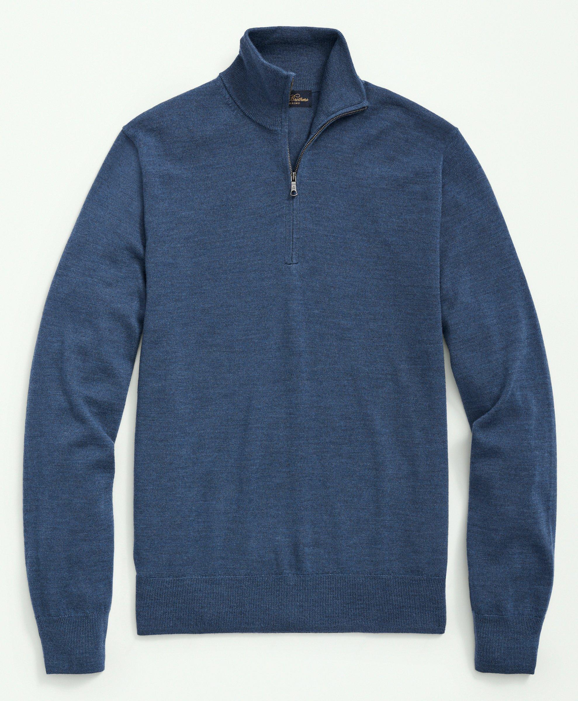 Brooks Brothers Fine Merino Wool Half-zip Sweater | Blue Heather | Size Small