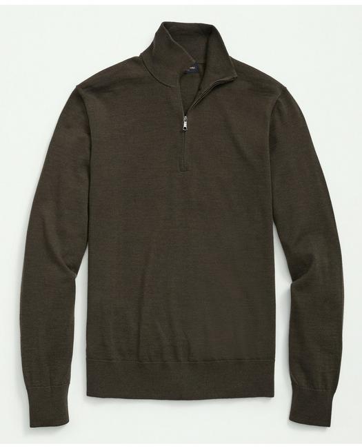 Brooks Brothers Fine Merino Wool Half-zip Sweater | Olive | Size Small