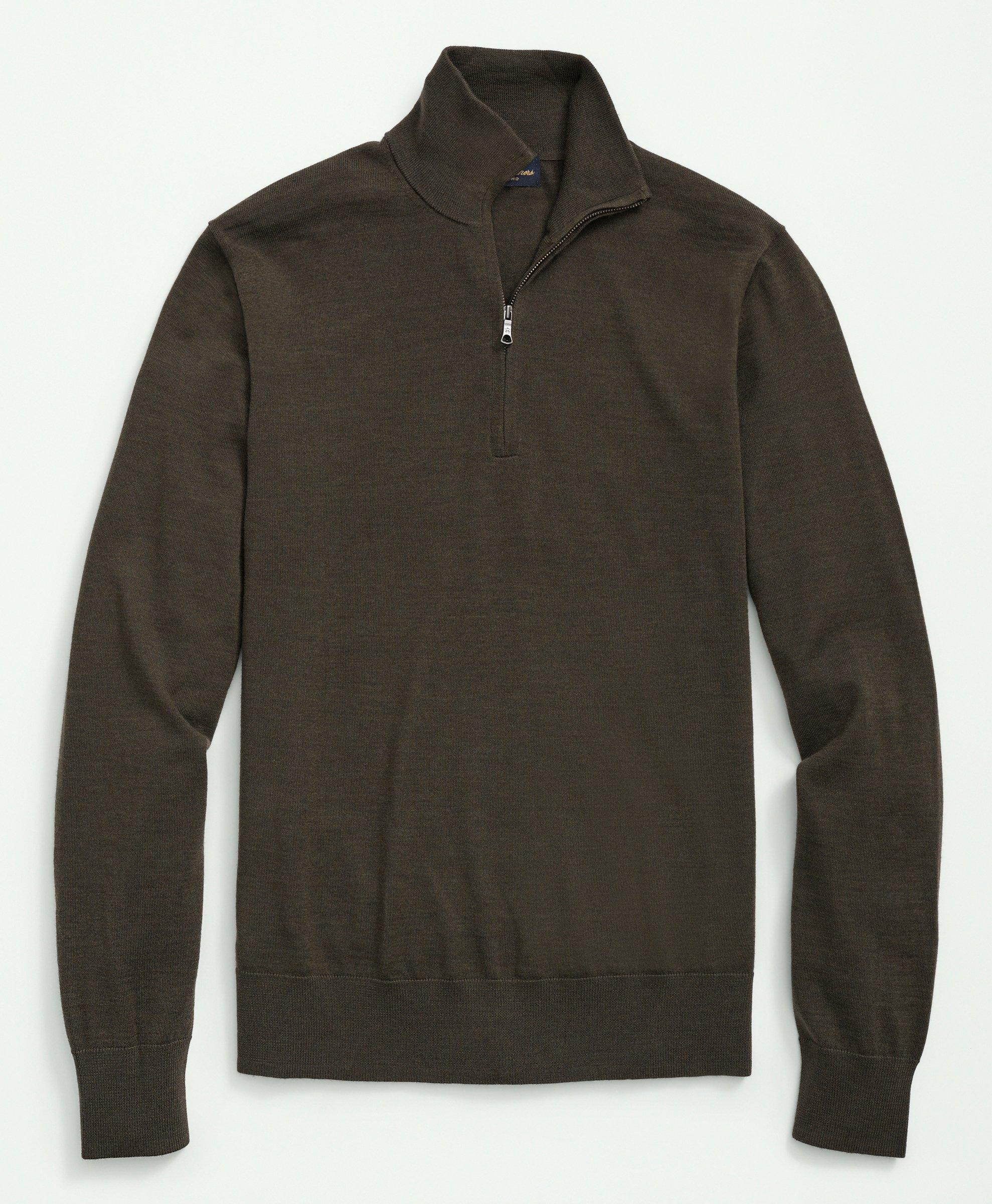 Brooks Brothers Fine Merino Wool Half-zip Sweater | Olive | Size Small