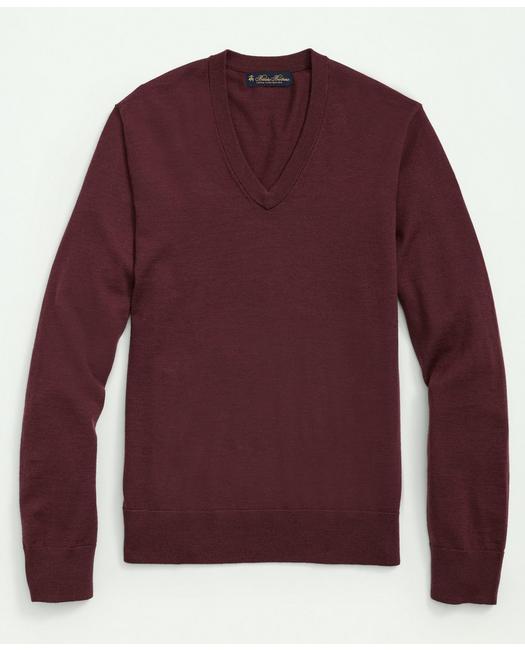 Brooks Brothers Fine Merino Wool V-neck Sweater | Burgundy | Size Xs