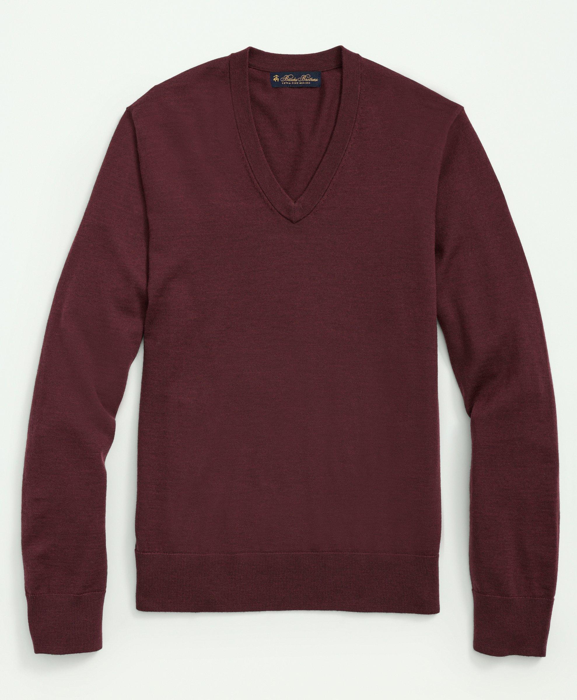 Brooks Brothers Fine Merino Wool V-neck Sweater | Burgundy | Size Xl