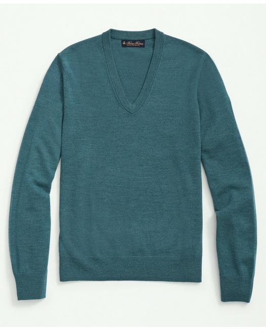 Brooks Brothers Fine Merino Wool V-neck Sweater | Teal | Size Large