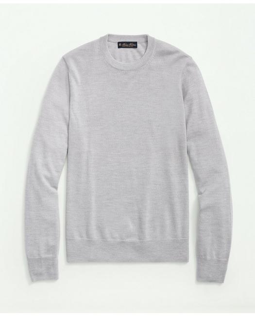 Brooks Brothers Fine Merino Wool Crewneck Sweater | Light Grey Heather | Size Medium